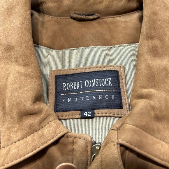 Robert Comstock Mens Suede Leather Jacket Sz 42 Button Front With Zip Pockets - Picture 4 of 12